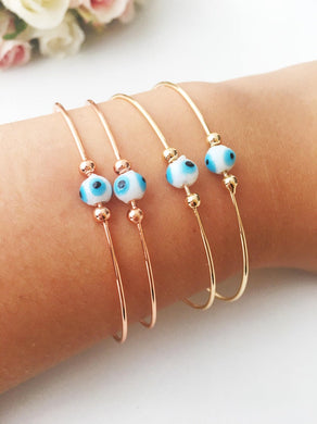 Minimalist Evil Eye Bracelet, Rose Gold Bangle Bracelet - Evileyefavor