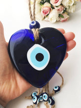 Heart Evil Eye Wall Hanging, Blue Evil Eye Wall Decor, Macrame - Evileyefavor
