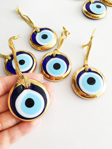 Evil Eye Beads, 5 pcs, Christmas Tree Decoration, Blue Gold Evil Eye