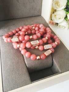 Pink Opal Bracelet, Stretch Gemstone Bracelet, Stone Bracelet - Evileyefavor