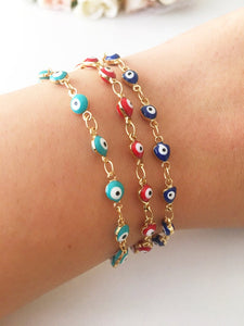 Evil Eye Chain Bracelet, Gold Link Chain Bracelet, Minimalist evil eye bracelet - Evileyefavor