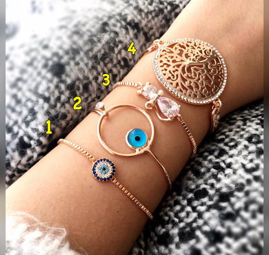 Evil Eye Bracelet, Bangle Bracelet, Rose Gold Set - Evileyefavor