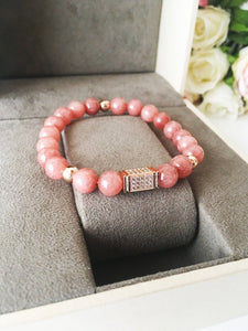 Pink Opal Bracelet, Stretch Gemstone Bracelet, Stone Bracelet - Evileyefavor