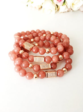 Pink Opal Bracelet, Stretch Gemstone Bracelet, Stone Bracelet - Evileyefavor