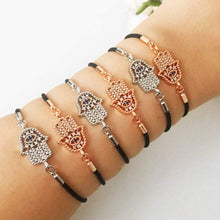 Hamsa Hand Bracelet, Adjustable Black String Bracelet, Rose Gold Silver - Evileyefavor