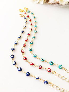 Evil Eye Chain Bracelet, Gold Link Chain Bracelet, Minimalist evil eye bracelet - Evileyefavor