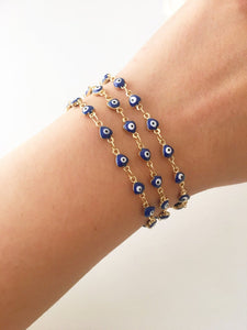 Blue Evil Eye Bracelet, Minimalist Gold Chain Bracelet, Blue Evil Eye Bead - Evileyefavor