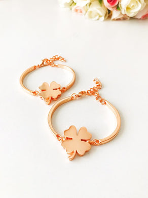 Rose Gold Chain Bracelet, Lucky Clover Charm Bracelet - Evileyefavor