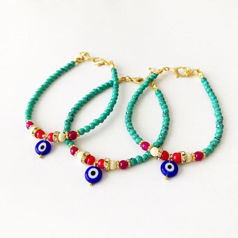 Seed Beads Bracelet, Blue Evil Eye Bead, Dainty Bracelet - Evileyefavor