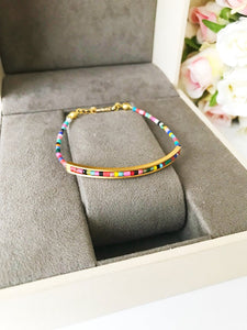 Gold Chain Bracelet, Evil Eye Bracelet, Rainbow Miyuki Bracelet - Evileyefavor
