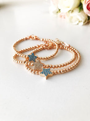 Dainty Star Bracelet, Rose Gold Beaded Bracelet, Chain Bracelet - Evileyefavor