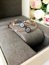 Evil Eye Bangle Bracelet, Zircon Evil Eye Charm, Rose Gold Silver Cuff Bracelet - Evileyefavor