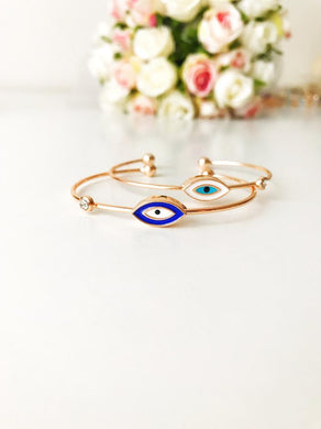 Evil Eye Cuff Bracelet, Evil Eye Bangle Bracelet, Blue White Evil Eye - Evileyefavor