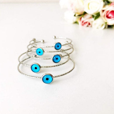 Silver Evil Eye Bracelet, Silver Bangle Bracelet, Dainty Bracelet - Evileyefavor