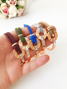 Leather Bracelet, Rose Gold Chain BraceleT, CZ bracelet - Evileyefavor