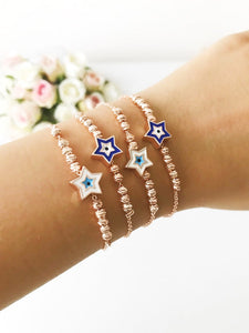 Evil Eye Star Bracelet, Rose Gold Bead Chain Bracelet - Evileyefavor