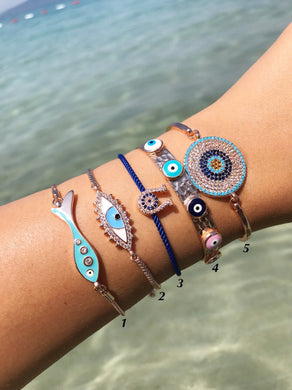 Rose Gold Evil Eye Bracelet, Horseshoe bracelet, Lucky Fish Bracelet - Evileyefavor