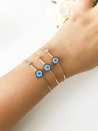 Evil Eye Bangle Bracelet, Zircon Evil Eye Charm, Rose Gold Silver Cuff Bracelet - Evileyefavor