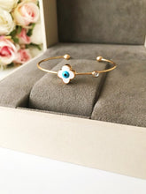 Evil Eye Bangle Bracelet, Clover Charm Bracelet, Gold Bangles - Evileyefavor