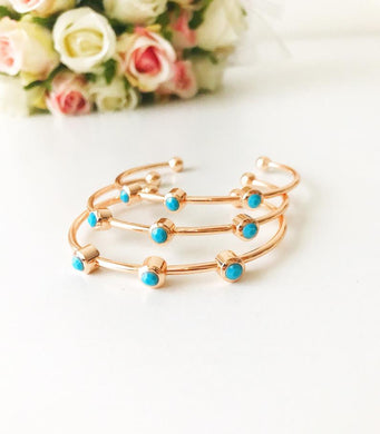 Rose Gold Bangle Bracelet, Turquoise Bead Bracelet, Bangles - Evileyefavor