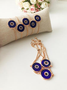 Murano Glass Evil Eye Bracelet, Adjustable Rose Gold Bracelet, Blue Murano - Evileyefavor