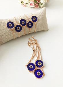 Murano Glass Evil Eye Bracelet, Adjustable Rose Gold Bracelet, Blue Murano - Evileyefavor