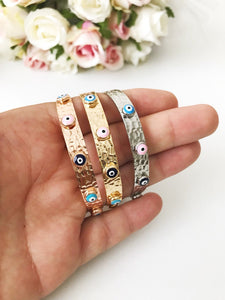 Evil Eye Bracelet, Bangle Bracelet, Cuff Bracelet, Rose Gold Silver Bracelet - Evileyefavor