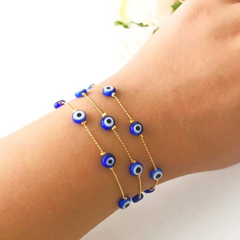 Blue Evil Eye Bracelet, Gold Chain Bracelet, Evil Eye Jewelry, Dainty Bracelet - Evileyefavor