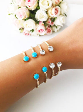 Gold Bangle Bracelet, Cuff Bracelet, Turquoise Bead Bangle, Crystal Bead Bangle - Evileyefavor