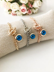 Evil Eye Chain Bracelet, Rose Gold Silver Link Chain Bracelet, Cuban Chain Bracelet - Evileyefavor