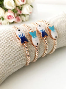 Lucky Fish Charm Bracelet, Evil Eye Beaded Bracelet, Rose Gold Adjustable Bracelet - Evileyefavor