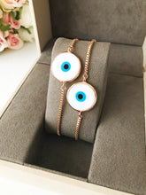 White Murano Evil Eye Bracelet, Adjustable Rose Gold Bracelet, Handmade Bracelet - Evileyefavor