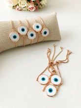 White Murano Evil Eye Bracelet, Adjustable Rose Gold Bracelet, Handmade Bracelet - Evileyefavor