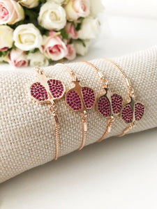 Pomegranate Bracelet, Adjustable Rose Gold Bracelet, Lucky Zircon Bracelet - Evileyefavor