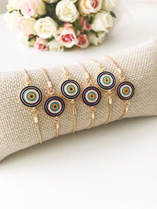 Turkish Evil Eye Bracelet, Adjustable Enamel Bracelet, Rose Gold Bracelet - Evileyefavor