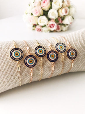 Turkish Evil Eye Bracelet, Adjustable Enamel Bracelet, Rose Gold Bracelet - Evileyefavor