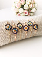 Turkish Evil Eye Bracelet, Adjustable Enamel Bracelet, Rose Gold Bracelet - Evileyefavor