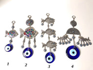 Fish wall hanging with evil eye beads - Evileyefavor