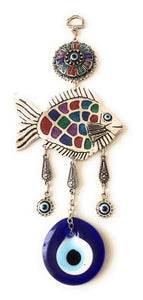 Fish wall hanging with evil eye beads - Evileyefavor