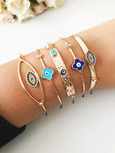 Evil Eye Bracelet, Gold Bangle Bracelet, Clover Bracelet - Evileyefavor