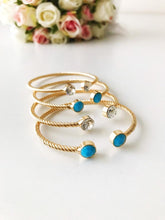 Gold Bangle Bracelet, Cuff Bracelet, Turquoise Bead Bangle, Crystal Bead Bangle - Evileyefavor