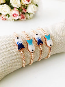 Lucky Fish Charm Bracelet, Evil Eye Beaded Bracelet, Rose Gold Adjustable Bracelet - Evileyefavor