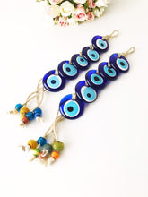 Blue glass evil eye macrame wall hanging - Evileyefavor