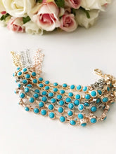 Turquoise Beaded Bracelet, Rose Gold Silver Chain Bracelet, Bridesmaid Jewelry - Evileyefavor