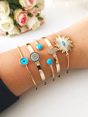 Bangle Bracelet, Blue Evil Eye Bracelet, Hamsa Bracelet - Evileyefavor