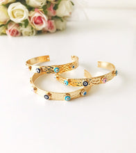 Evil Eye Bracelet, Gold Bangle Bracelet, Clover Bracelet - Evileyefavor