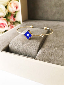 Evil Eye Bracelet, Gold Bangle Bracelet, Clover Bracelet - Evileyefavor