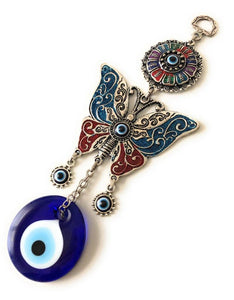 Butterfly wall hanging with evil eye beads - Evileyefavor