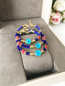 Blue Evil Eye Bracelet, Seed Beads Bracelet, Miyuki Bead Bracelet, Greek Bracelet - Evileyefavor