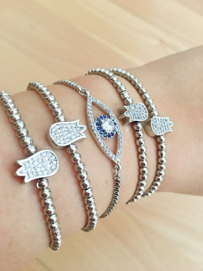 Silver Evil Eye Bracelet, Tulip Charm Bracelet - Evileyefavor